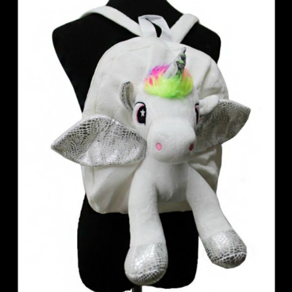Unicorn Plush Backpack White - Picture 1 of 3